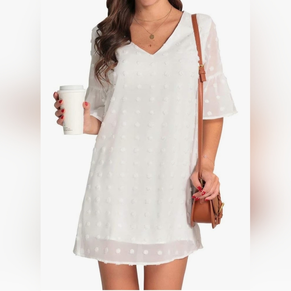 Elegant White Polka Dot Mini Dress